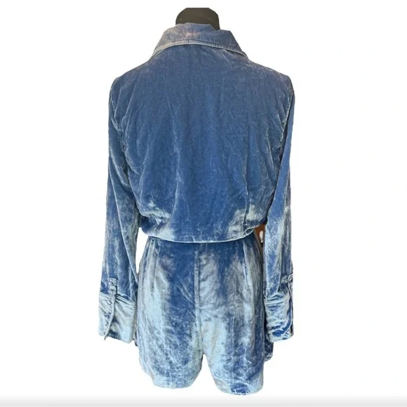 Free People Viola sky blue crushed velvet romper - Picture 6 of 16